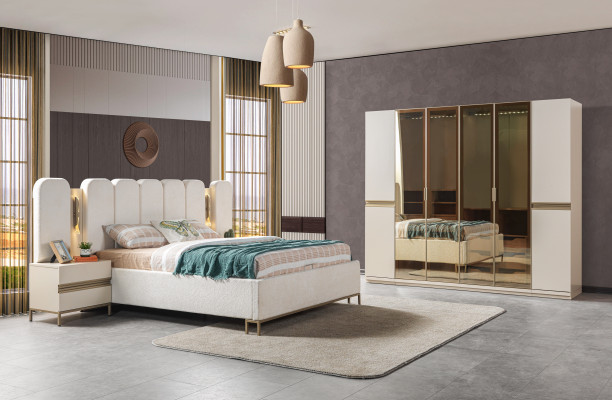 Modern bedroom furniture set 4-piece bed, wardrobe, nightstand