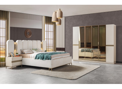 Modern bedroom furniture set 4-piece bed, wardrobe, nightstand