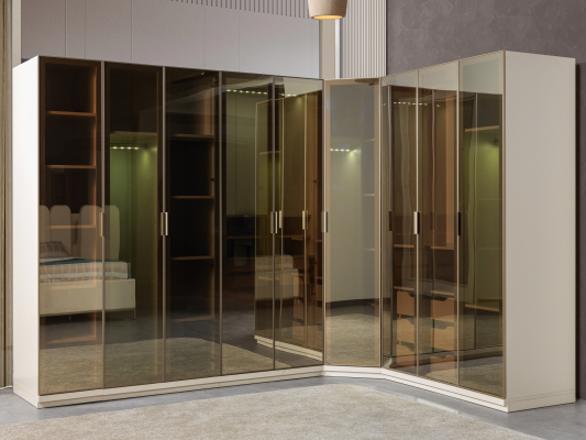 Modern corner wardrobe with large pattern