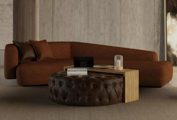 Modern sofa, table and pouf set
