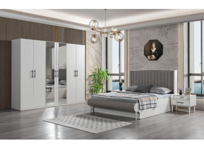 Modern bedroom set of 4 with bed, wardrobe, and nightstands