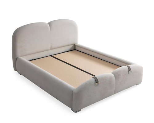 Modern white bed with fabric and wooden mattress