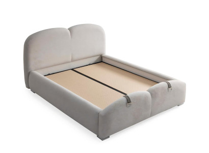 Modern white bed with fabric and wooden mattress