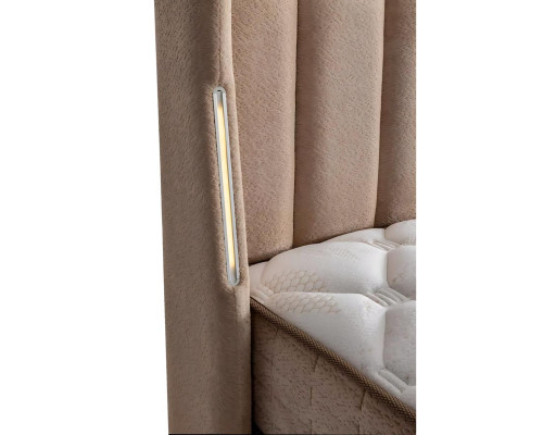 Elegant wooden bed with fabric and wooden mattress