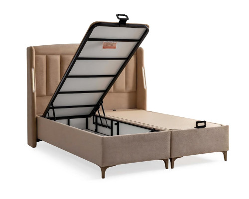 Elegant wooden bed with fabric and wooden mattress