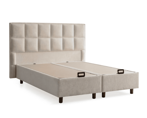 Elegant bed with beige fabric mattress