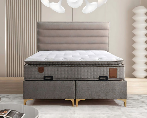Beige bed with mattress – Elegant piece of furniture for the bedroom