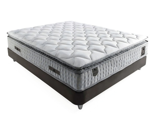 Modern gray fabric bed with elegant mattress