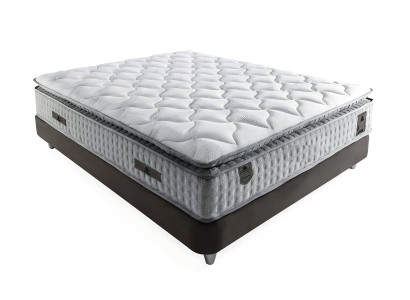 Modern gray fabric bed with elegant mattress
