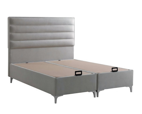 Modern gray fabric bed with elegant mattress