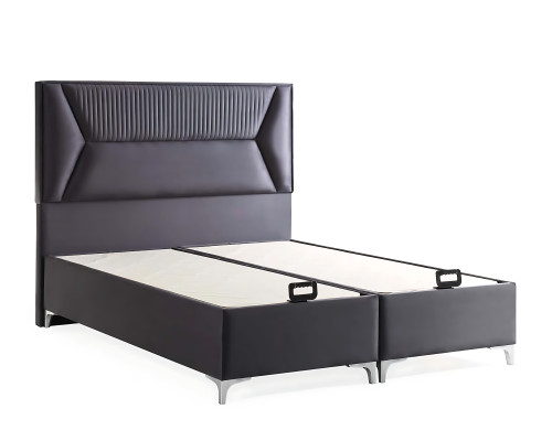 Elegant gray bed with fabric and wooden mattress