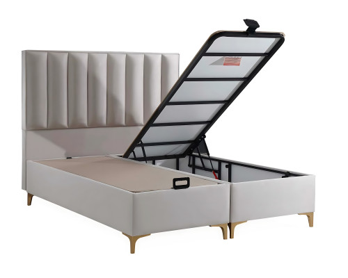 Elegant bed with beige fabric pillow