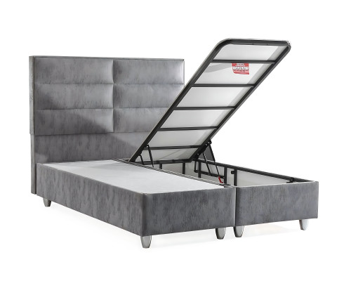 Modern gray fabric bed with mattress