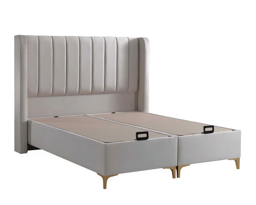 Elegant bed with brown fabric