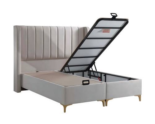 Elegant bed with brown fabric