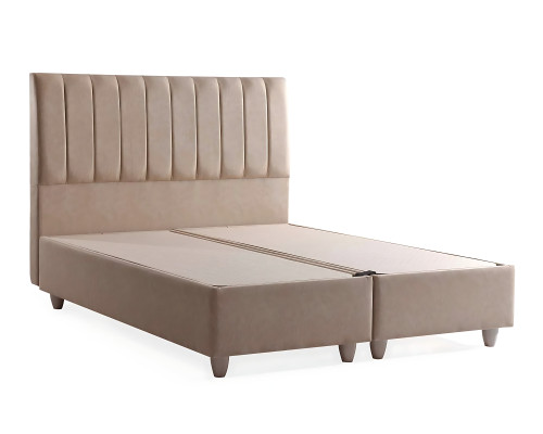 Beige fabric bed with elegant mattress