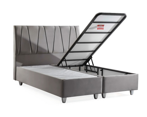 Elegant gray bed with mattress in modern style