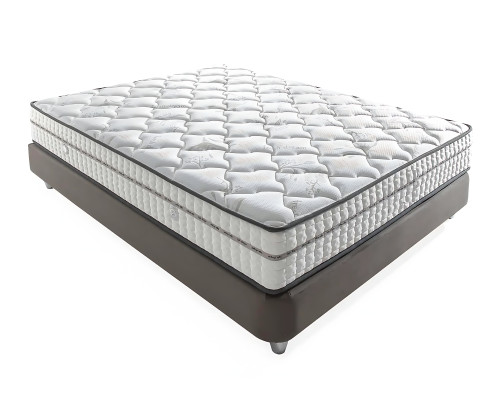 Elegant gray bed with mattress in modern style