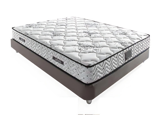 Gray fabric bed with modern mattress