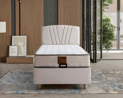Elegant bed made of brown fabric