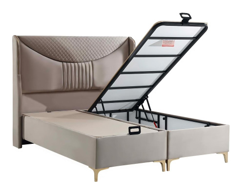 A modern bed with mattress beautifies any room.