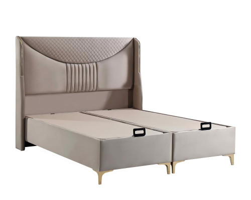 A modern bed with mattress beautifies any room.