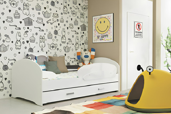 Bed for young people, solid wood bed with drawer, Luki TS bed
