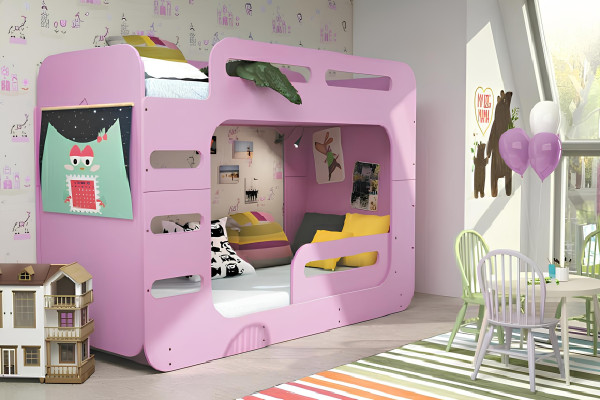 Practical pink youth bunk bed
