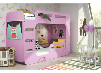 Children's bunk bed, suspended bed for young people, pink wooden bed