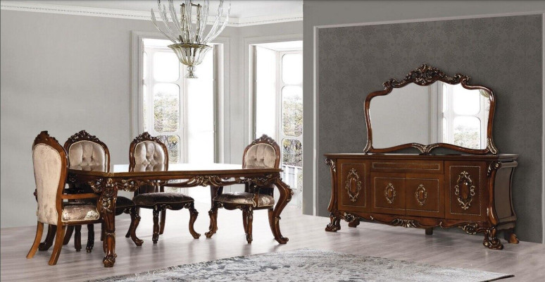 Dining room dining table chair sideboard mirror set wooden table set 7-piece.