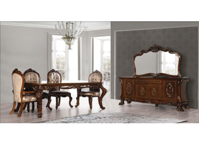 Dining room dining table chair sideboard mirror set wooden table set 7-piece.