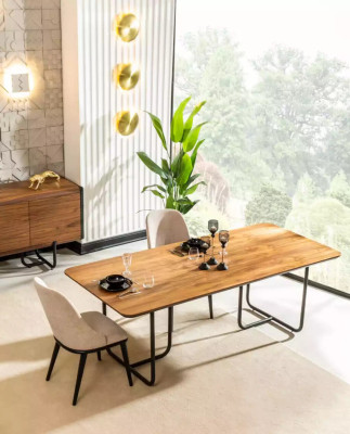 Design dining table with 4 chairs, dining room set, dining furniture, wood, 5-piece set