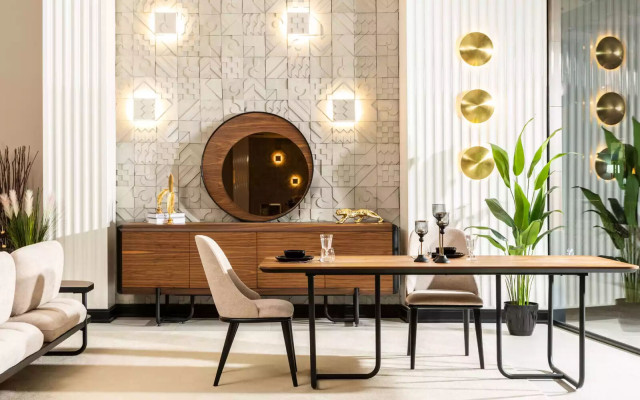 Design dining table with 4 chairs, dining room set, dining furniture, wood, 5-piece set