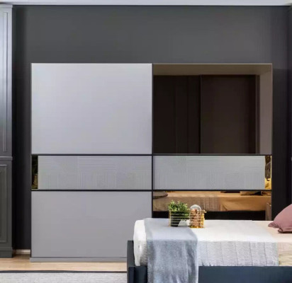 Wardrobe Closet Bedroom Gray Wood Modern Design Wardrobe