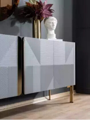Sideboard Mirror Set Italian Style 2 Pieces Living Room Wooden Dresser Cabinet