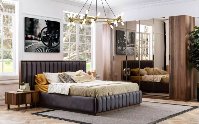 Stylish bedroom furniture set in minimalism and functionality.
