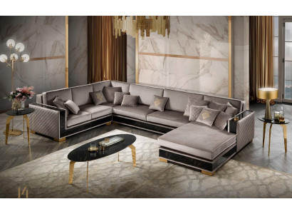 Sectional U-shaped sofa couch design upholstery fabric sofas seating furniture living area.