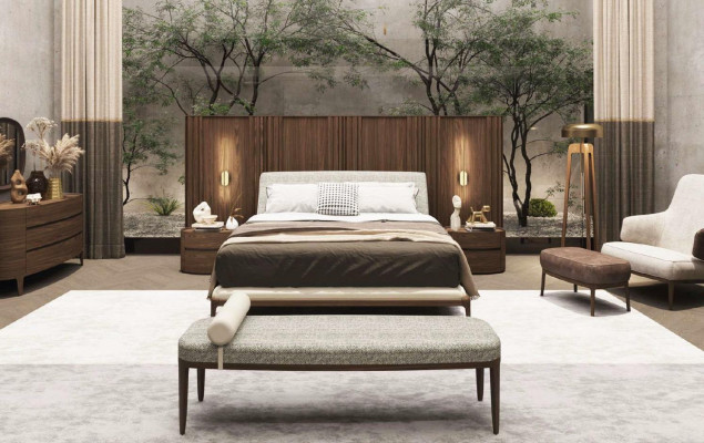 Brown bedroom set bed frame 2x nightstands double bed 3-piece set