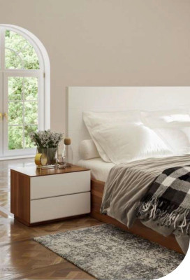 White-Brown Bedroom Set Luxury Wooden Furniture Bed Nightstands Dresser