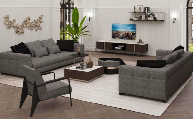 Gray sofa three-seater living room seating furniture wooden frame sofa collection