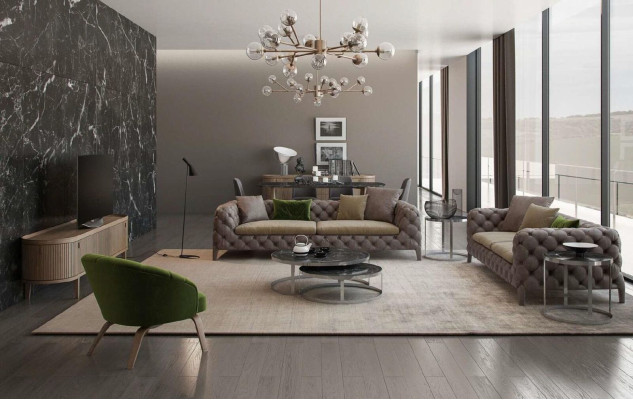 Taupe Chesterfield Three-Seater Luxury Modern Sofa Style Living Room Furniture