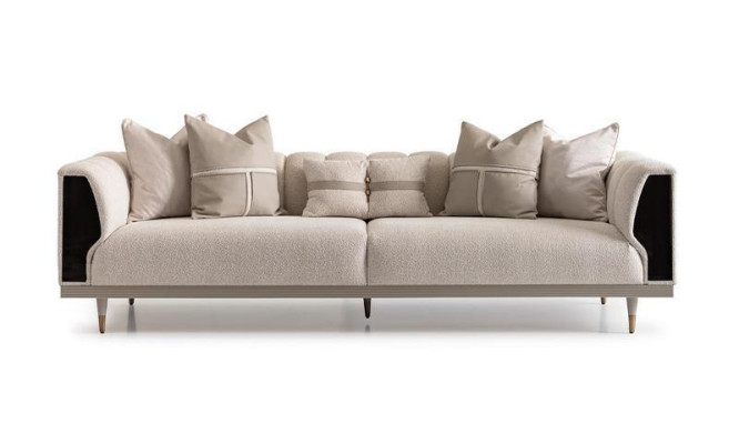 Living room set three-seater armchair fabric sofa 6-piece beige coffee tables