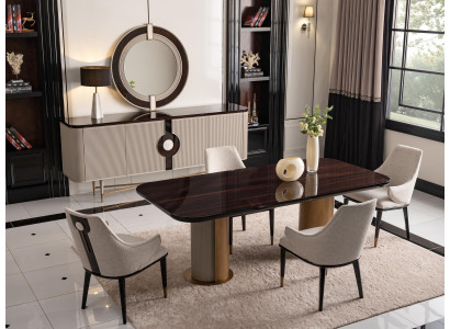 Dining area dining room dining group luxury dining table chairs beige wood set 9-piece