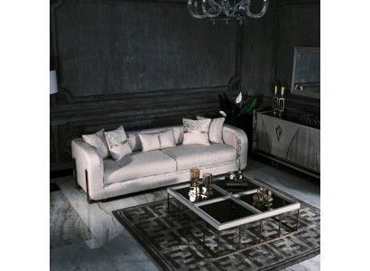 Three-seater sofa, 3-seat coffee table, gray upholstered sofa, fabric sofa set, 2-piece.