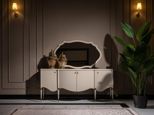 Living room set 4-piece armchair side table sideboard mirror beige