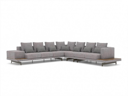 Living Room Set 3-piece Gray Corner Sofa L-Shape Wood Coffee Table Designer Side Table