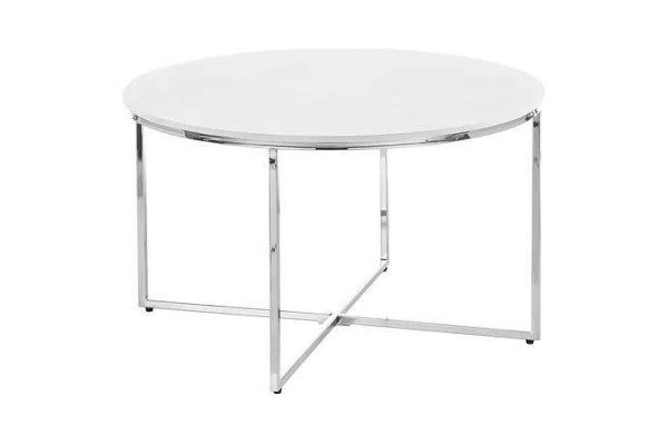 Luxurious white coffee table with legs made of white metal, silver-colored, living room, new