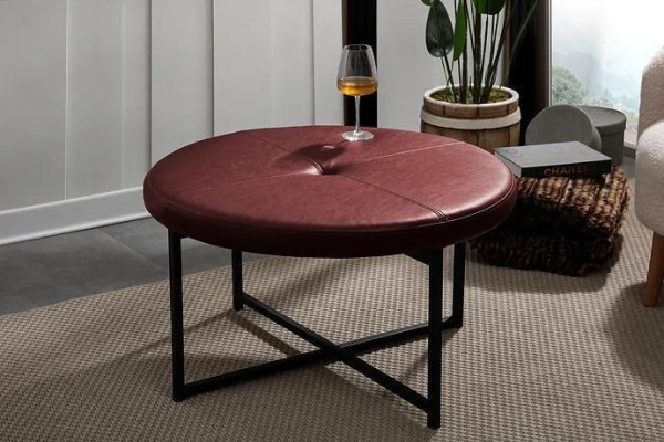 Coffee table with new high-quality leather tabletop, new living room furniture, chestnut brown.