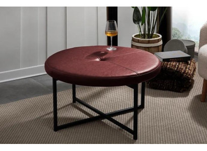 Coffee table with new high-quality leather tabletop, new living room furniture, chestnut brown.