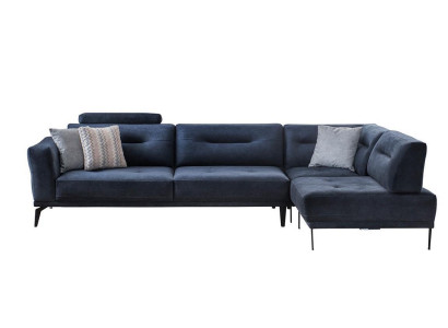 Corner set living room dark blue L-shaped fabric sofa modern design